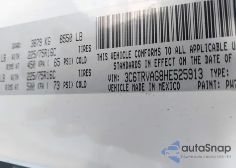 2017 Ram Promaster 1500 Low Roof 136 Wb from USA, damaged, VIN 3C6TRVAG8HE525913